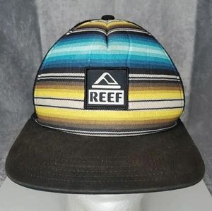 REEF Foam Striped Black Mesh back Snap Trucker Hat Wide Brim Baseball cap